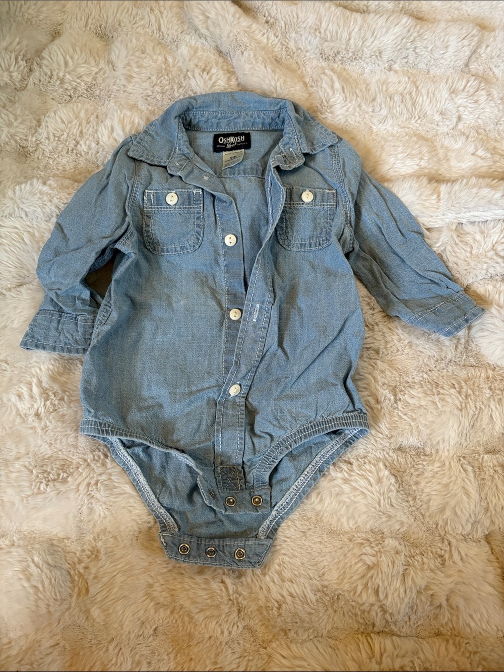 OshKosh B'gosh Light Blue Denim Button-Front Baby One-Piece